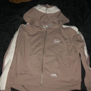 Tan/Beige zip up Pink Hoodie